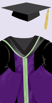黑色帽，垂金色纓繐。黑色學袍，沿鐘型袖綴以紫色絲邊，前襟為紫色，綴以社會科學院專用的草綠色邊。黑色兜囊，襯以紫色絲裡及綴以草綠色邊。